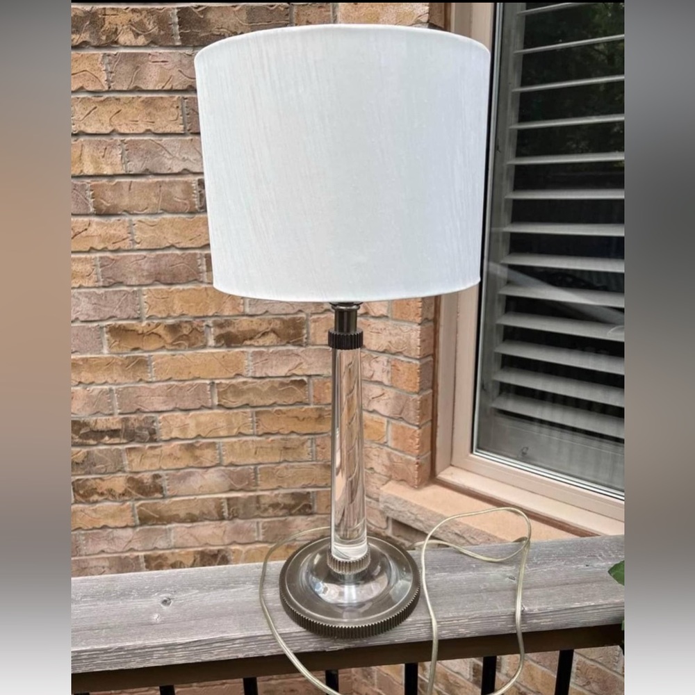 Vintage UNDERWRITERS LABORATORIES Translucent Silver Tall Table Top lamp 24.5”
